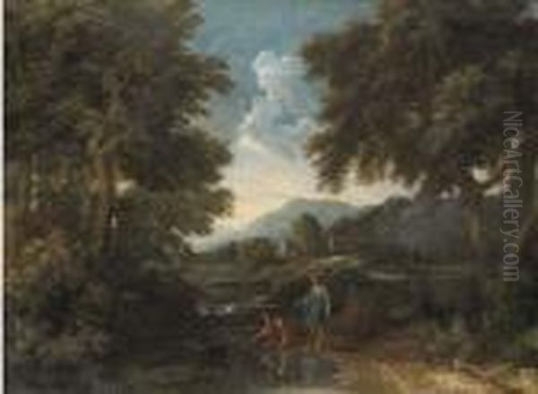 A Wooded Landscape With Classical Figures By A River Oil Painting by Gaspard Dughet Poussin