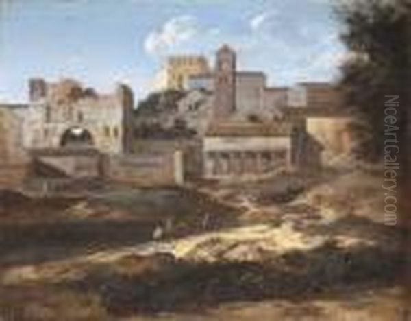 A Capriccio View Of Classical Buildings Oil Painting by Gaspard Dughet Poussin