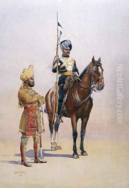 Soldiers of the Mysore Transport Corps Oil Painting by Alfred Crowdy Lovett