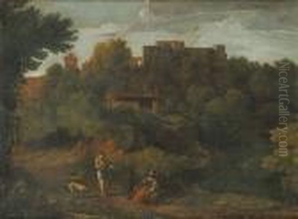 Paesaggio Romano Con
Figure E Cane Oil Painting by Gaspard Dughet Poussin