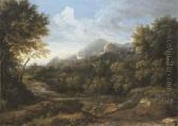 A Wooded Landscape Oil Painting by Gaspard Dughet Poussin