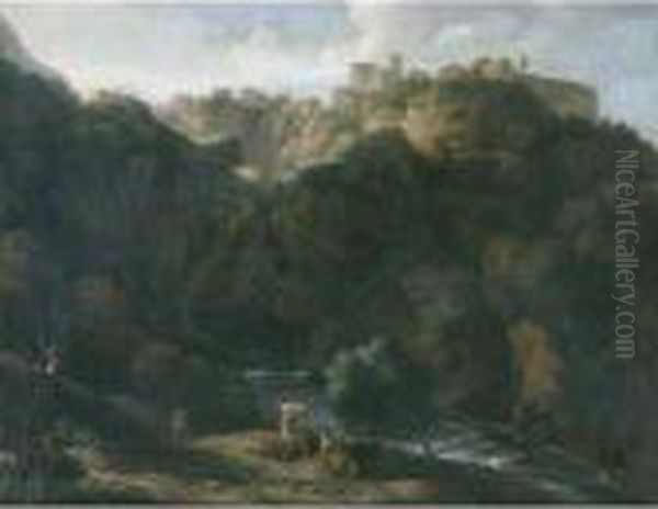 A View Of Tivoli, With The Teverone Flowing Beneath Oil Painting by Gaspard Dughet Poussin