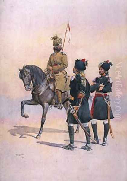 Soldier of the 37th Lancers Baluch Horse Baluch the 36th Jacobs Horse Pathan and the 35th Scinde Horse Kot Daffadar Baluch Oil Painting by Alfred Crowdy Lovett