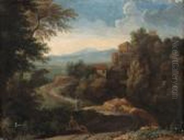 An Italianate Landscape With Figures By A Path Oil Painting by Gaspard Dughet Poussin