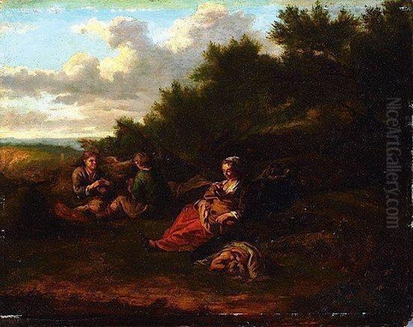 Groupe De Paysans Dans Un Paysage Oil Painting by Karel Dujardin