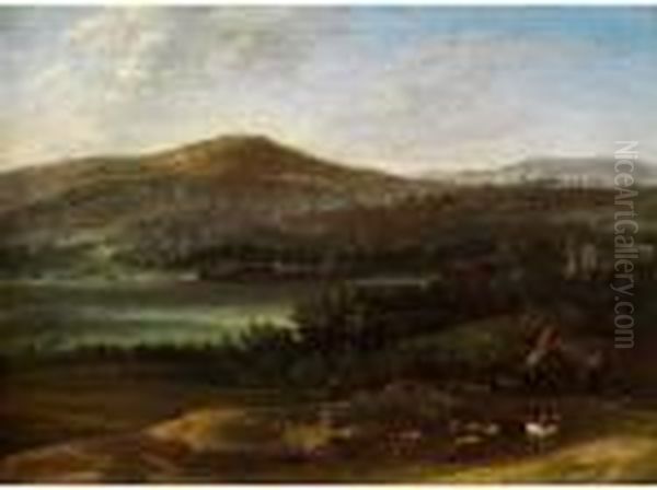 Landschaft Mit Ziehendenschafhirten Oil Painting by Karel Dujardin