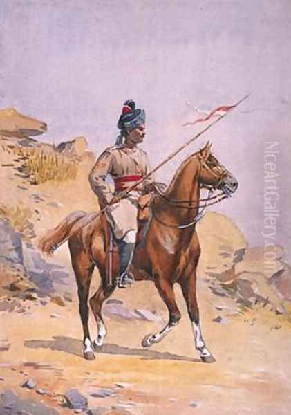 Soldier of the 38th Prince of Waless Own Central India Gorse Lance Dafadar Gakbar Oil Painting by Alfred Crowdy Lovett