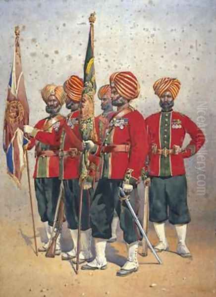 Soldiers of the 15th Ludhiana Sikhs Oil Painting by Alfred Crowdy Lovett