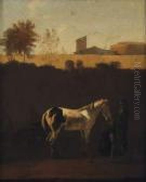 Cheval Blanc, Mulet Et Deux Personnages Oil Painting by Karel Dujardin