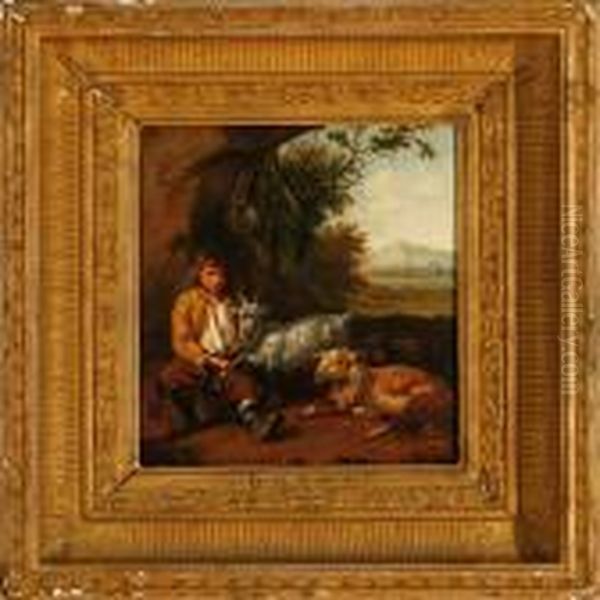 A Shepherd With His Goats Oil Painting by Karel Dujardin