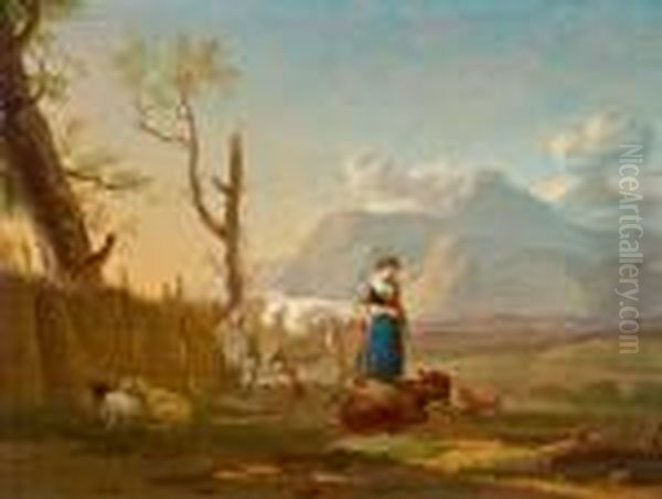 Landschaft Mit Hirtin Und Herde Oil Painting by Karel Dujardin