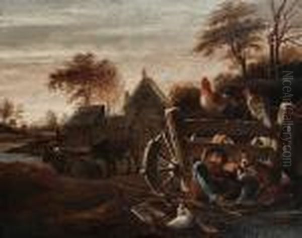 Farmyard Scene Oil Painting by Karel Dujardin