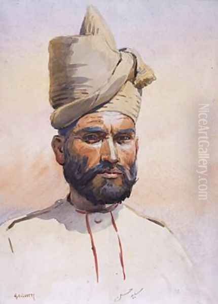 Soldier of the 26th Punjabis Malikdin Khel Afridi Oil Painting by Alfred Crowdy Lovett