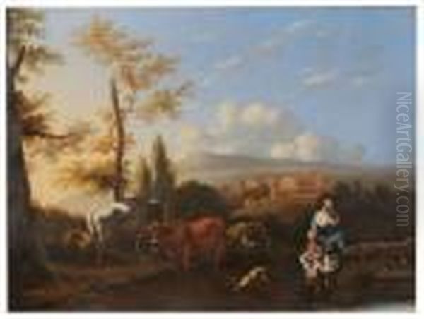 Paesaggio Laziale Con Figureed Armenti Oil Painting by Karel Dujardin