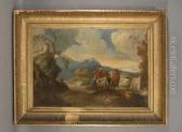 Paesaggio Con Figure Ed Armenti Oil Painting by Karel Dujardin