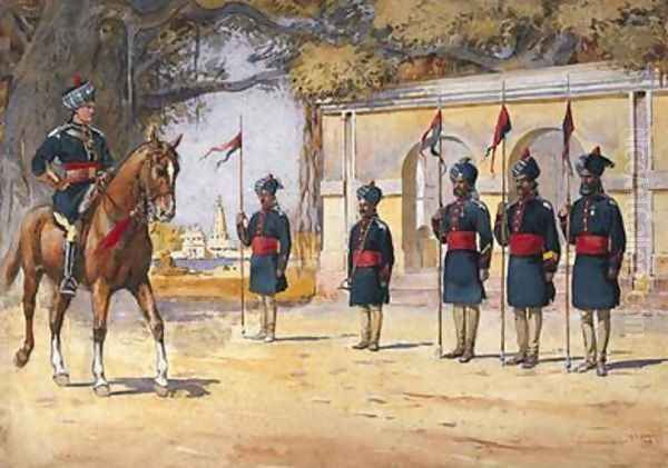 Soldiers of the 10th Duke of Cambridges Own Lancers Hodsons Horse The Quarter Guard Oil Painting by Alfred Crowdy Lovett