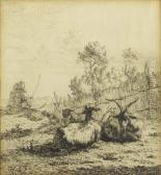 Bouc Et Moutons Oil Painting by Karel Dujardin