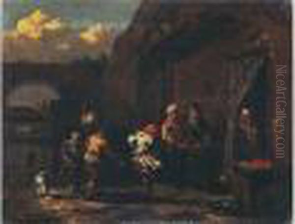 Scene De Danse Paysanne Devant Une Taverne Oil Painting by Karel Dujardin