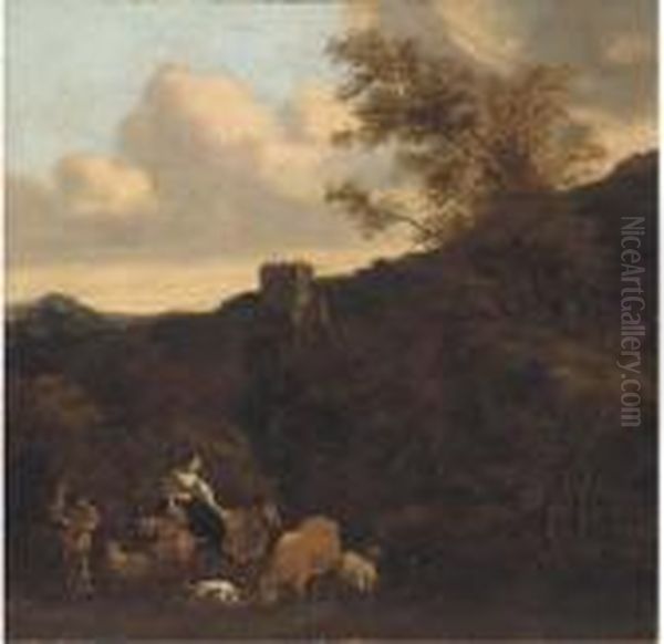 A Maiden Happening Upon A Cattle Drover Oil Painting by Karel Dujardin