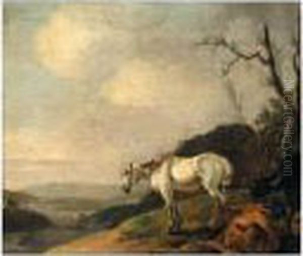 Landscape With A White Horse And Cattle Oil Painting by Karel Dujardin