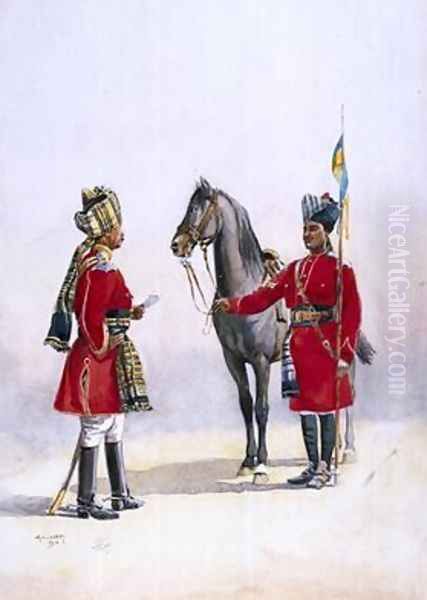 Alwar Lancers Commandment and Chohan Rajput Oil Painting by Alfred Crowdy Lovett