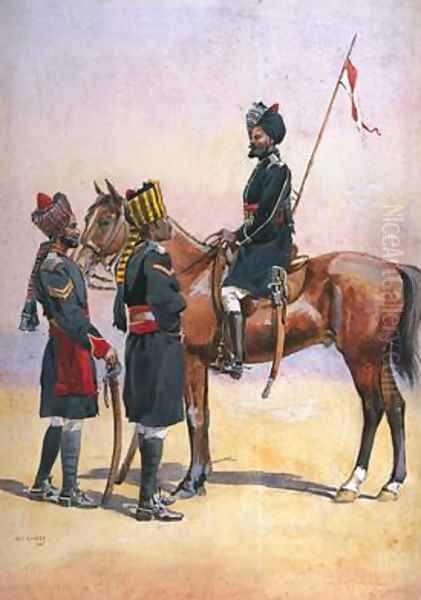 Soldier of the 33rd Queens Own Light Cavalry Daffadar Musalman Rajput and the 34th Prince Albert Victors Own Poona Horse Ratore Rajput Oil Painting by Alfred Crowdy Lovett