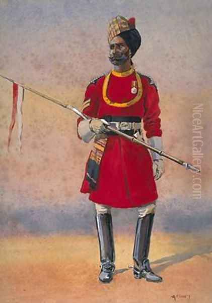 Governors Bodyguard Madras Madrasi Musalman Oil Painting by Alfred Crowdy Lovett