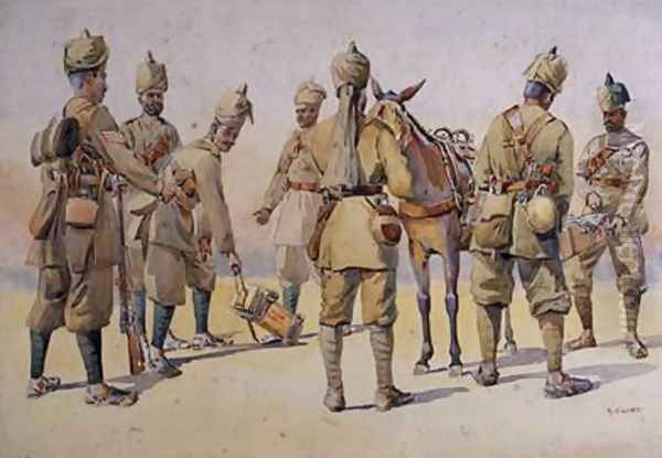 Soldiers of the 46th and 33rd Punjabis Oil Painting by Alfred Crowdy Lovett