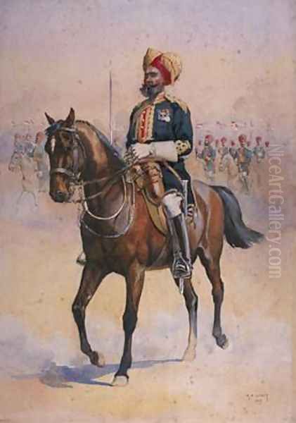 Soldier of the 14th Murrays Jat Lancers Risaldar-Major Oil Painting by Alfred Crowdy Lovett