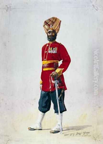 Soldier of the 35th Sikhs Subadar Oil Painting by Alfred Crowdy Lovett