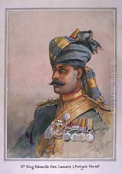 Head and Shoulders portrait of Risaldar Durrani Oil Painting by Alfred Crowdy Lovett