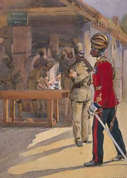 Soldiers of the 2nd Queens Own Sappers and Miners outside The Workshop Havildar Subedar Oil Painting by Alfred Crowdy Lovett