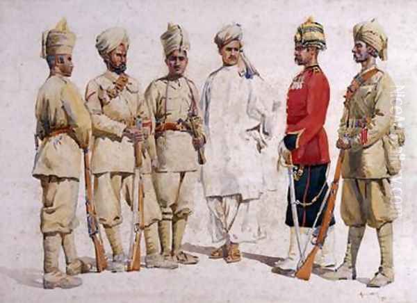 Soldiers of the 19th Punjabis Afridi of Tirah Oil Painting by Alfred Crowdy Lovett