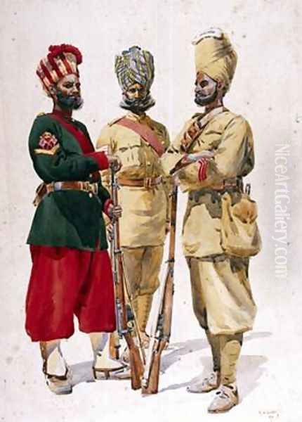 Soldiers of the 43rd Erinpura Regiment Oil Painting by Alfred Crowdy Lovett