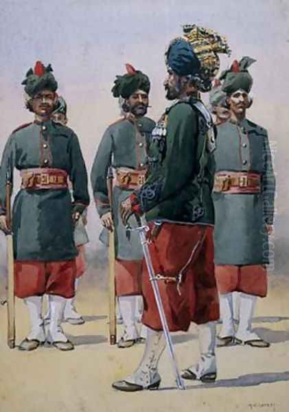 Soldiers of the 127th Queen Marys Own Baluch Light Infantry Oil Painting by Alfred Crowdy Lovett