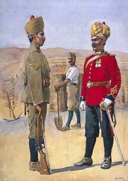 Soldiers of the 3rd Sappers and Miners Lance Naik Brahman of Oudh Jemadah Dekhani Mahratti Oil Painting by Alfred Crowdy Lovett