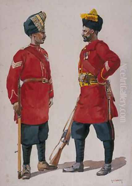 Soldiers of the 5th Light Infantry Musalman Rajput and the 6th Jat Light Infantry Jat Havildars Oil Painting by Alfred Crowdy Lovett