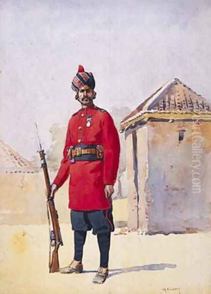 Soldier of the 22nd Punjabis Awan of Shahpur Oil Painting by Alfred Crowdy Lovett