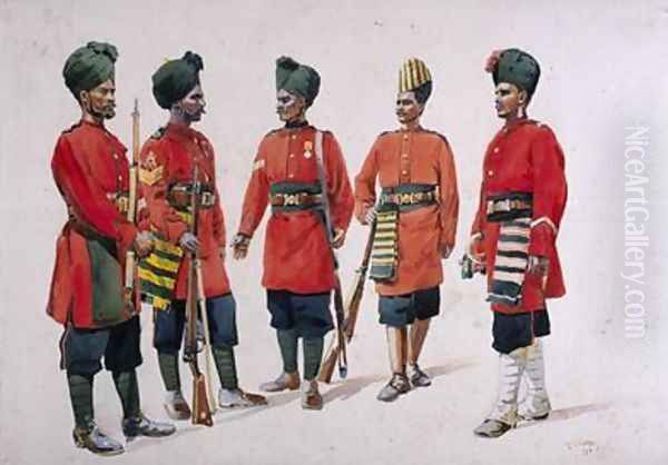 Soldiers of the Former Hyderabad Contingent Infantry Oil Painting by Alfred Crowdy Lovett