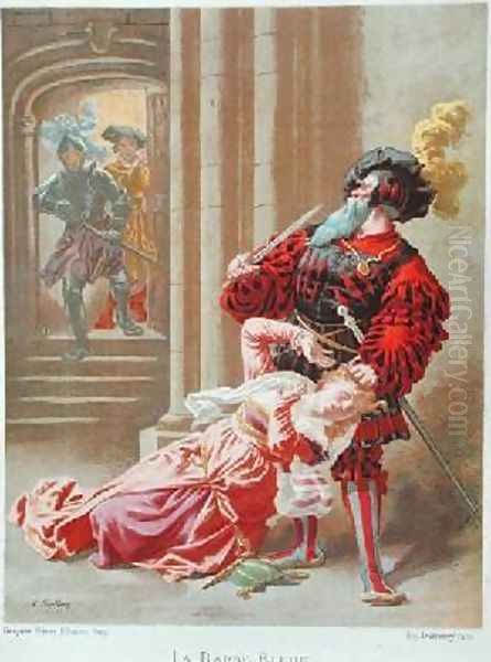 Bluebeard attempting to kill his last wife Oil Painting by Frederic Lix