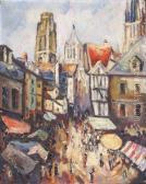 Marche A Rouen Oil Painting by Pierre Dumont