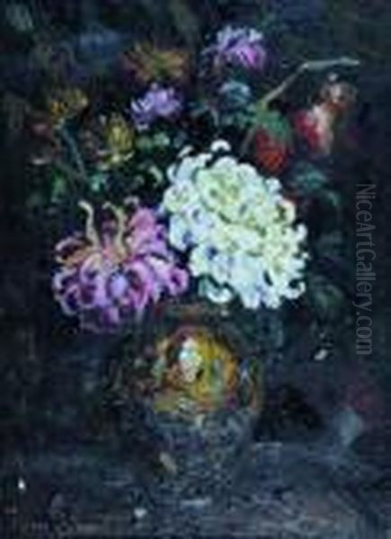 Vase D'hortensias Oil Painting by Pierre Dumont