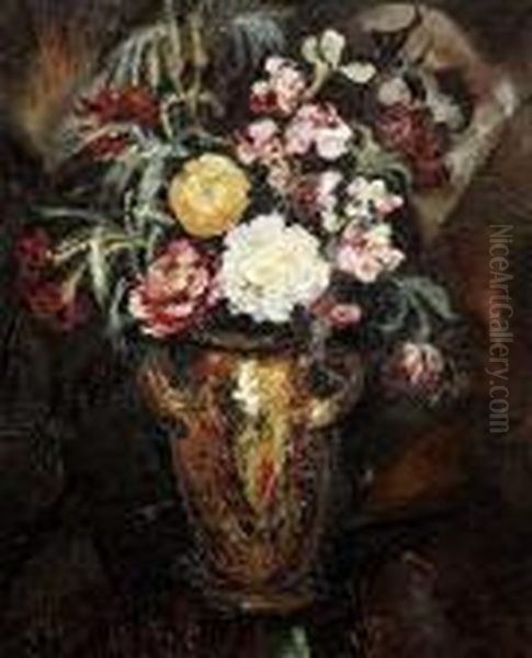 Vase De Fleurs Oil Painting by Pierre Dumont