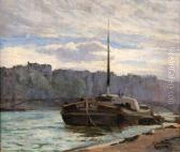 Peniche En Bord De Seine Oil Painting by Pierre Dumont