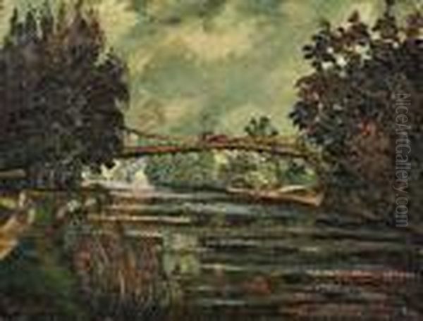 Le Pont Dans Un Jardin Public Oil Painting by Pierre Dumont