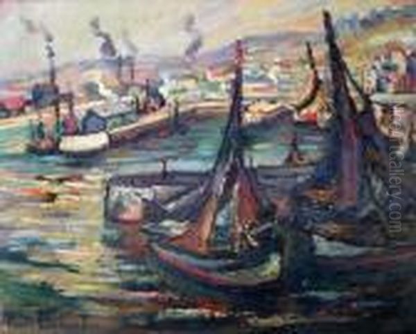 Le Port De Rouen. Oil Painting by Pierre Dumont