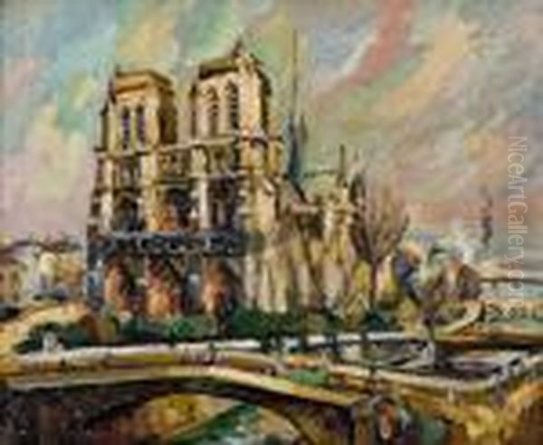 Kathetrale Notre-dame In Paris Oil Painting by Pierre Dumont