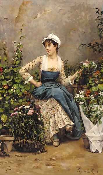 The flower seller Oil Painting by Louis-Eugene Leroux