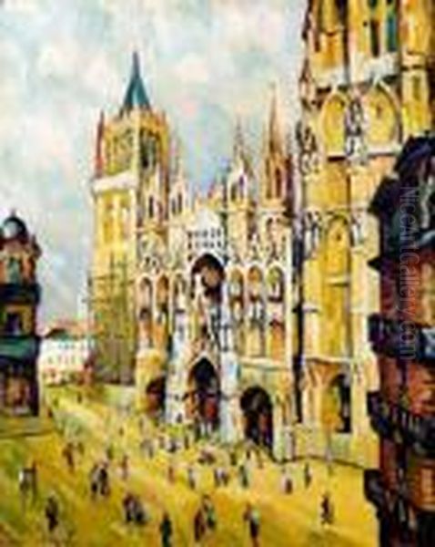 Vue De La Cathedrale De Rouen Oil Painting by Pierre Dumont