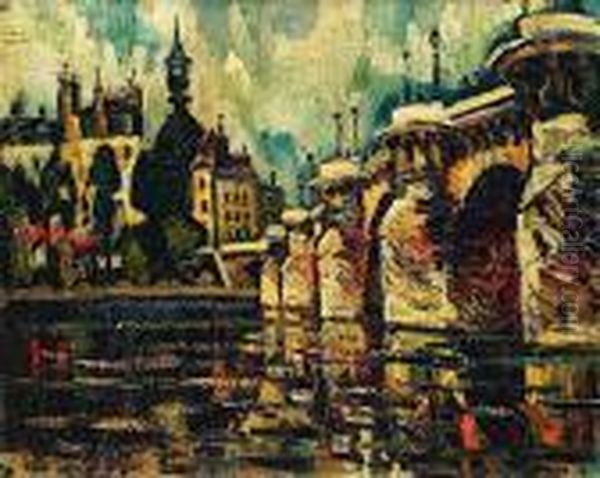 Paris, Le Pont-neuf, Circa 1914 Oil Painting by Pierre Dumont